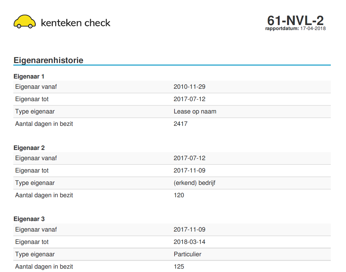 Kenteken Check Rapport: Aantal Eigenaren